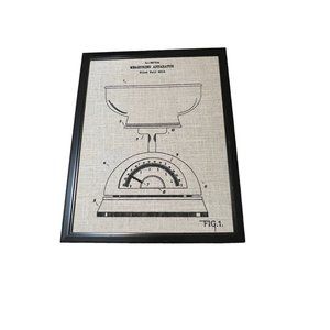 Patton Measuring Apparatus Blueprint Art Food Scale Burlap Black Frame 15" x 12"